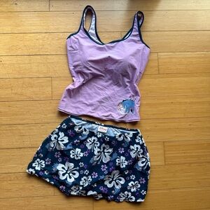 Disney Lilac Tankini Top with Navy Floral Swim Skirt Set